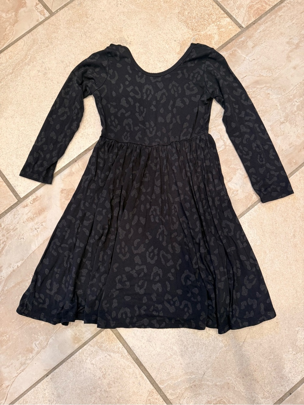 Kyte BABY Black Long-Sleeve Skater Dress with Subtle Animal Print